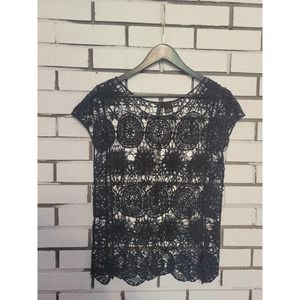 New Directories Black Crochet Blouse Womens Size Medium